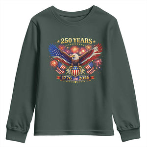 USA 250th Anniversary Eagle Youth Sweatshirt 4th July Independence Day Patriotic USA Flag TS10 Dark Forest Green Print Your Wear
