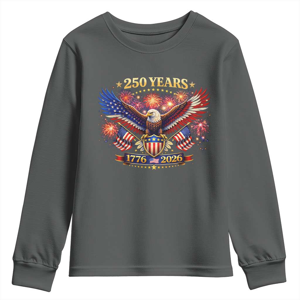 USA 250th Anniversary Eagle Youth Sweatshirt 4th July Independence Day Patriotic USA Flag TS10 Dark Heather Print Your Wear