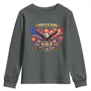 USA 250th Anniversary Eagle Youth Sweatshirt 4th July Independence Day Patriotic USA Flag TS10 Dark Heather Print Your Wear