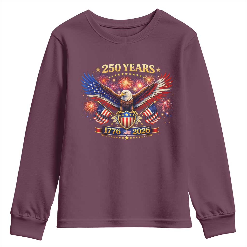 USA 250th Anniversary Eagle Youth Sweatshirt 4th July Independence Day Patriotic USA Flag TS10 Maroon Print Your Wear