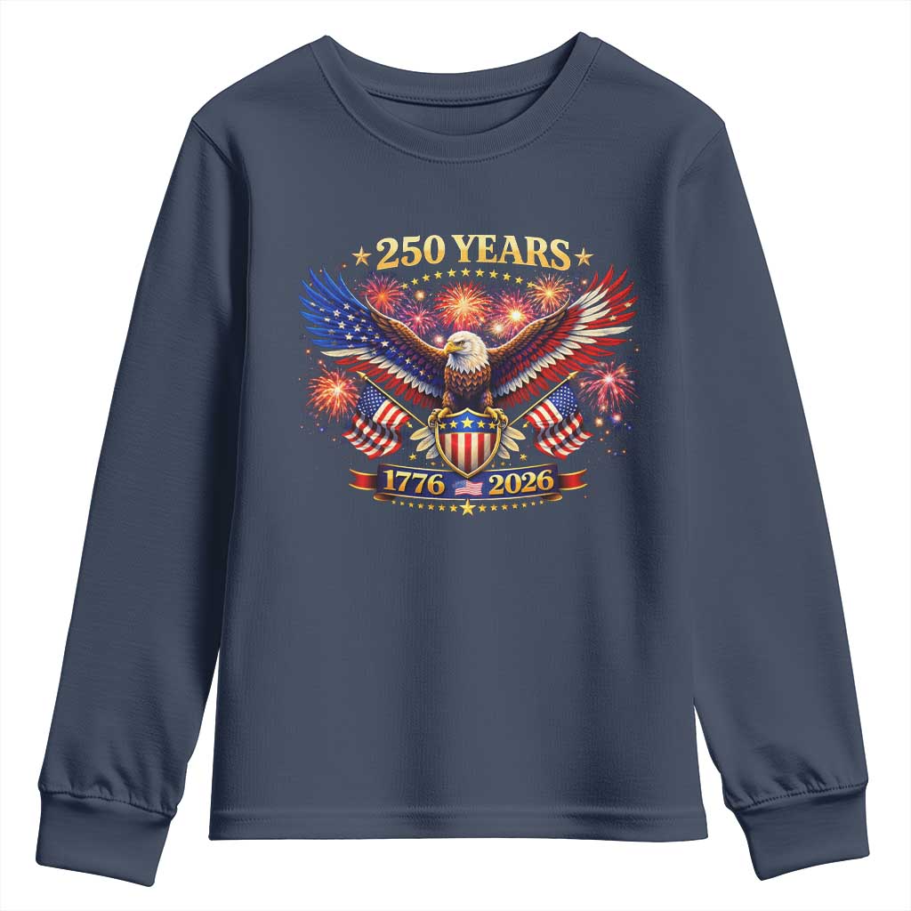 USA 250th Anniversary Eagle Youth Sweatshirt 4th July Independence Day Patriotic USA Flag TS10 Navy Print Your Wear