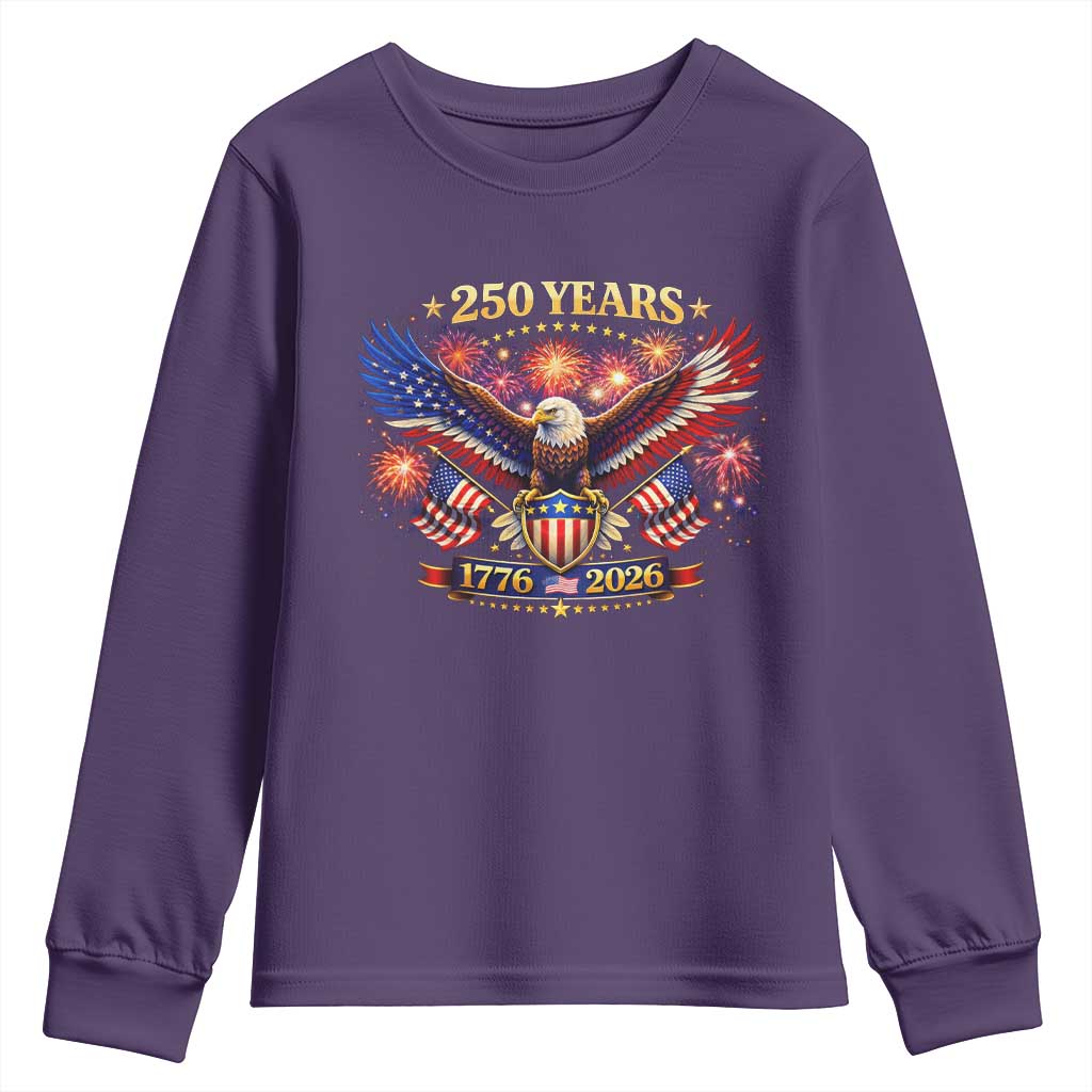 USA 250th Anniversary Eagle Youth Sweatshirt 4th July Independence Day Patriotic USA Flag TS10 Purple Print Your Wear