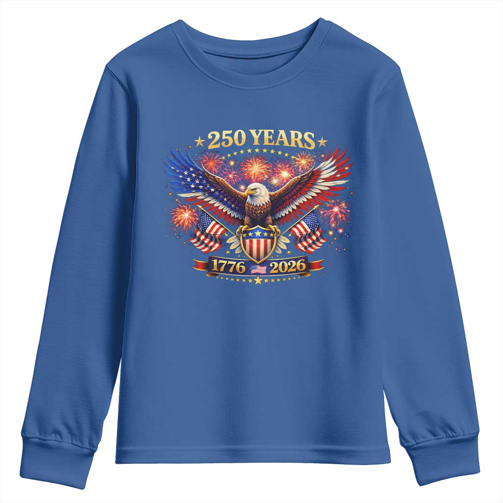 USA 250th Anniversary Eagle Youth Sweatshirt 4th July Independence Day Patriotic USA Flag TS10 Royal Blue Print Your Wear