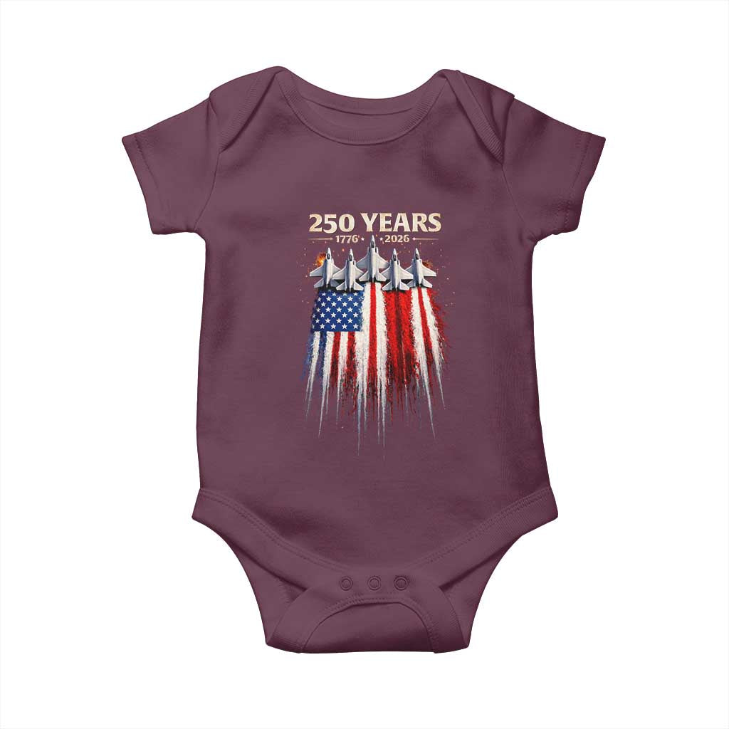 250 Years Anniversary Baby Onesie Usa American Flag 1776 2026 Patriotic Independence Day 4th July TS10 Maroon Print Your Wear