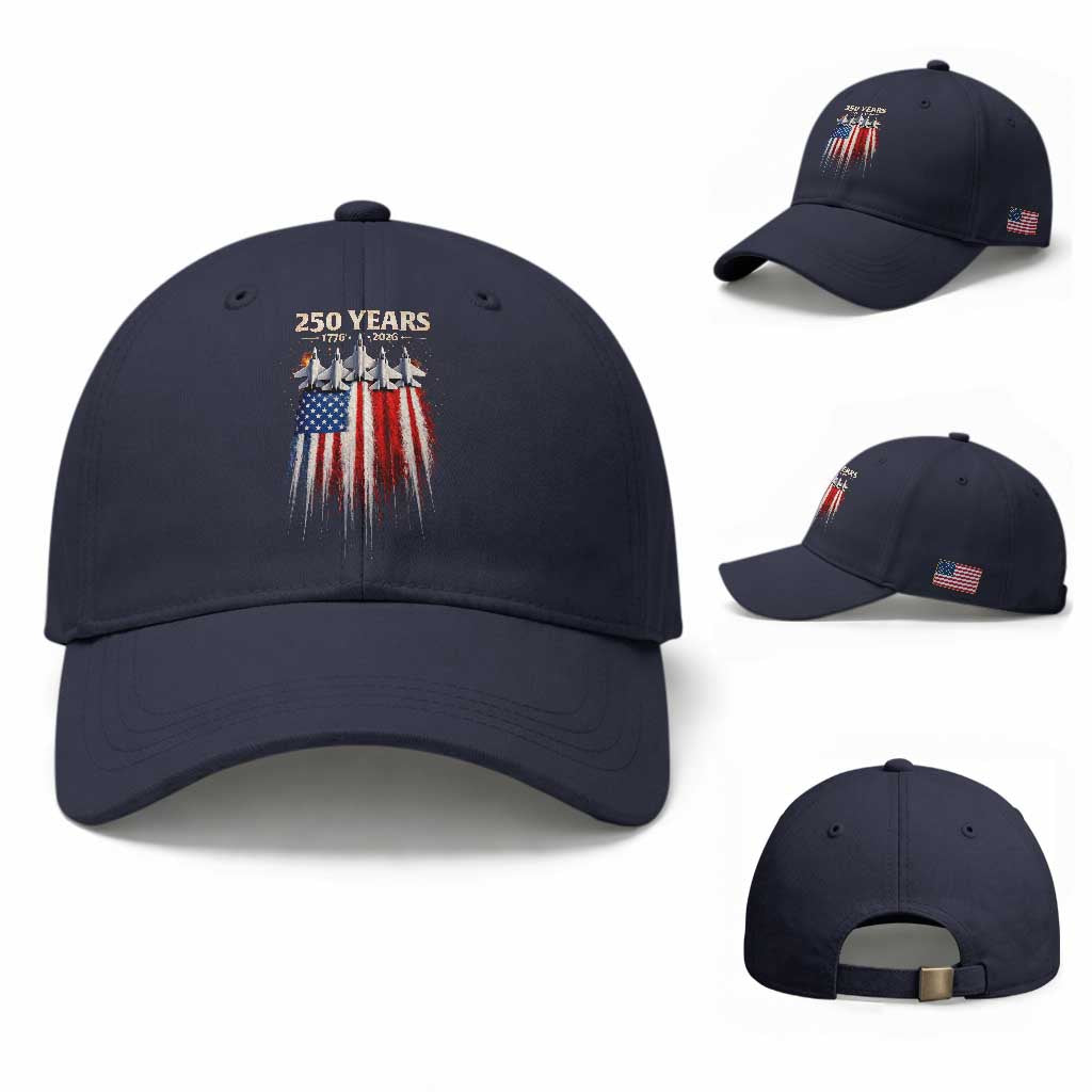 250 Years Anniversary Baseball Cap Usa American Flag 1776 2026 Patriotic Independence Day 4th July TS10 Baseball Cap Universal Fit Navy Print Your Wear