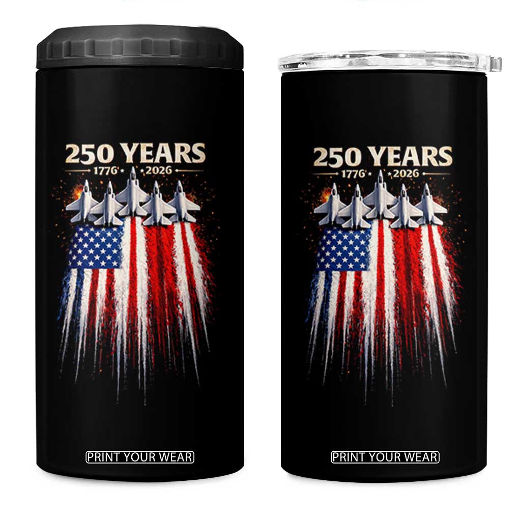250 Years Anniversary 4 in 1 Can Cooler Tumbler Usa American Flag 1776 2026 Patriotic Independence Day 4th July TS10 One Size: 16 oz Black Print Your Wear