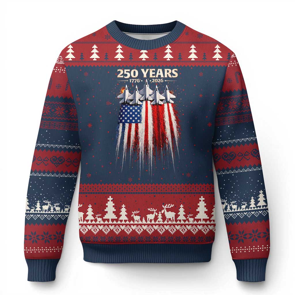 250 Years Anniversary Ugly Christmas Sweater Usa American Flag 1776 2026 Patriotic Independence Day 4th July TS10 Navy Red Print Your Wear