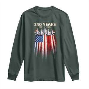 250 Years Anniversary Long Sleeve Shirt Usa American Flag 1776 2026 Patriotic Independence Day 4th July TS10 Dark Forest Green Print Your Wear