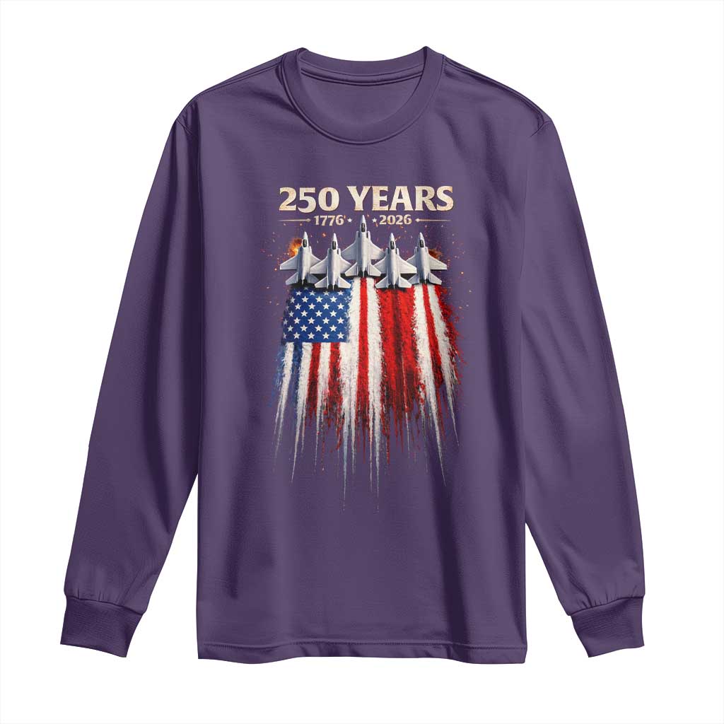 250 Years Anniversary Long Sleeve Shirt Usa American Flag 1776 2026 Patriotic Independence Day 4th July TS10 Purple Print Your Wear