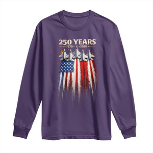 250 Years Anniversary Long Sleeve Shirt Usa American Flag 1776 2026 Patriotic Independence Day 4th July TS10 Purple Print Your Wear