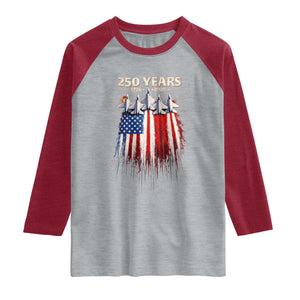 250 Years Anniversary Raglan Shirt Usa American Flag 1776 2026 Patriotic Independence Day 4th July TS10 Heather Gray Heather Red Print Your Wear