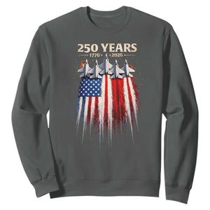 250 Years Anniversary Sweatshirt Usa American Flag 1776 2026 Patriotic Independence Day 4th July TS10 Dark Heather Print Your Wear