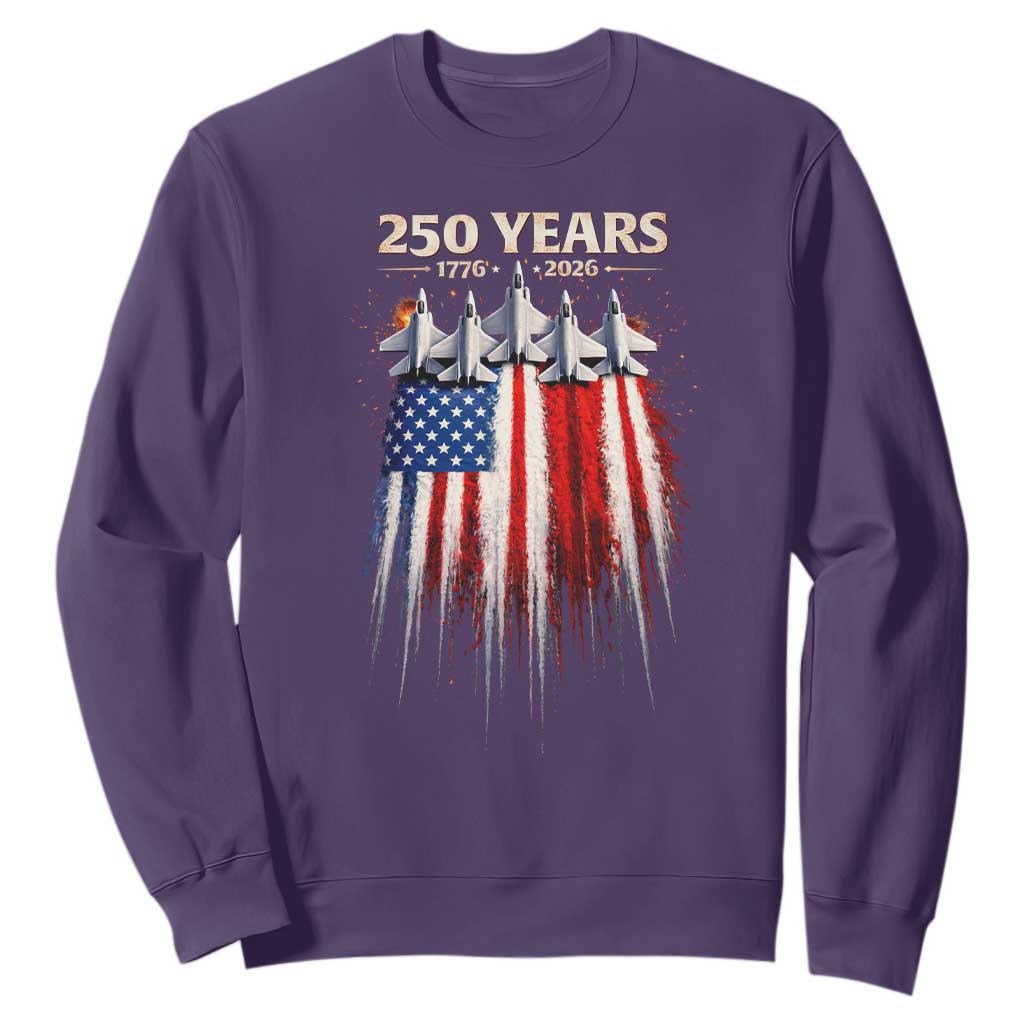 250 Years Anniversary Sweatshirt Usa American Flag 1776 2026 Patriotic Independence Day 4th July TS10 Purple Print Your Wear