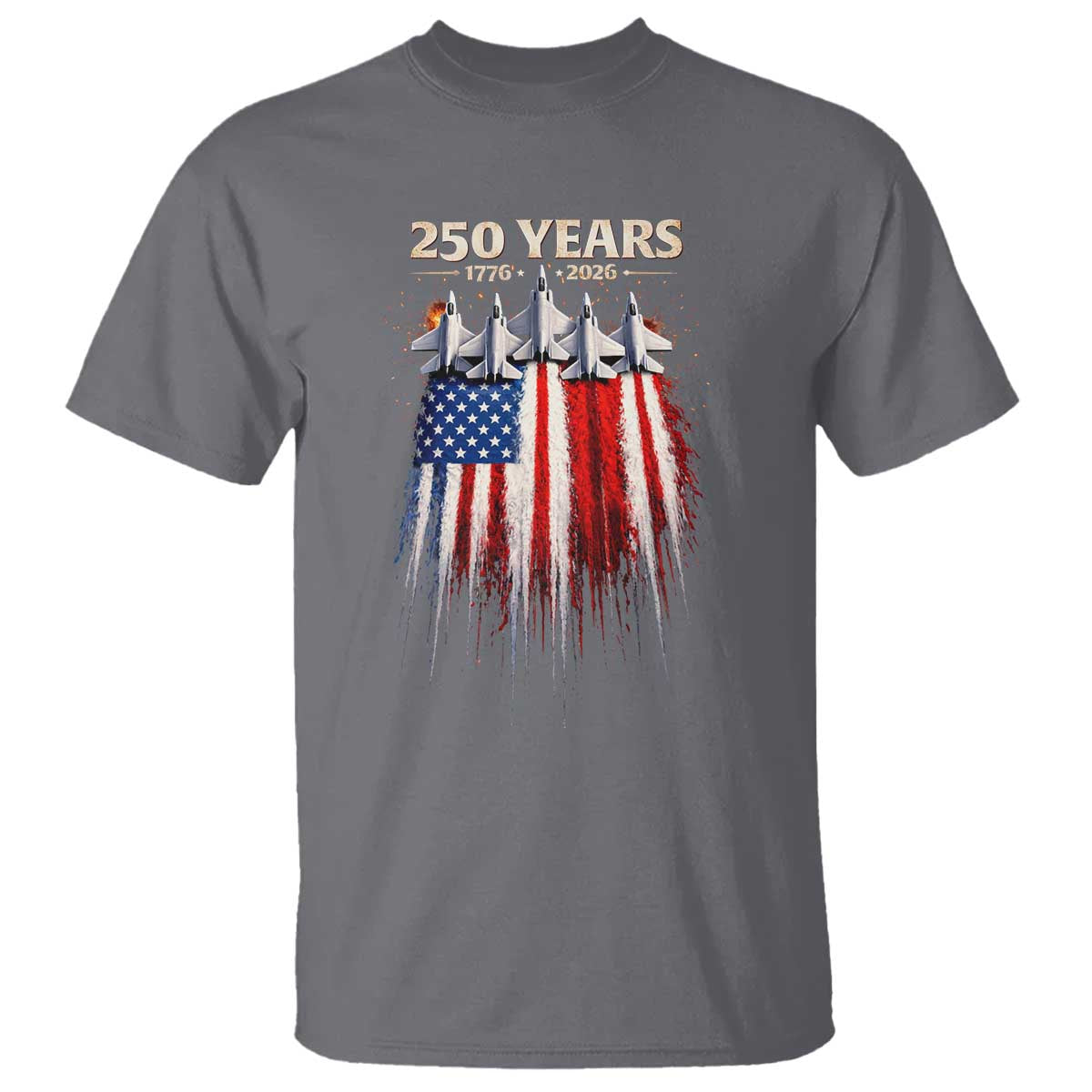 250 Years Anniversary T Shirt Usa American Flag 1776 2026 Patriotic Independence Day 4th July TS10 Charcoal Print Your Wear