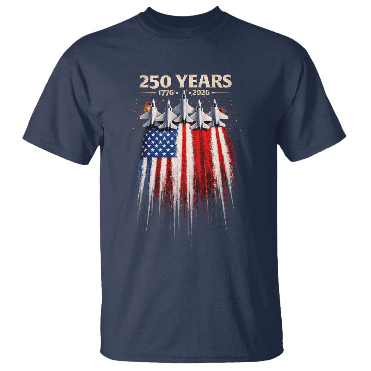 250 Years Anniversary T Shirt Usa American Flag 1776 2026 Patriotic Independence Day 4th July TS10 Navy Print Your Wear