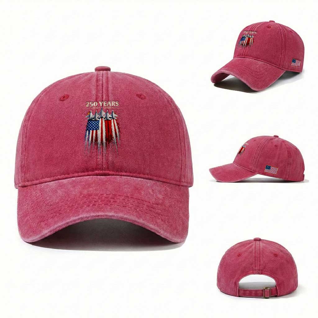 250 Years Anniversary Washed Cotton Baseball Cap Usa American Flag 1776 2026 Patriotic Independence Day 4th July TS10 Washed Cap Universal Fit Red Print Your Wear