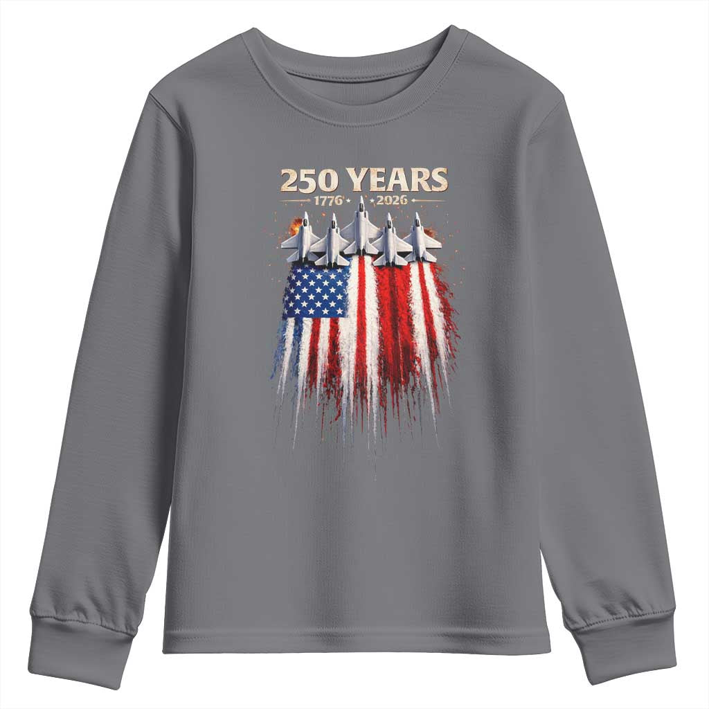 250 Years Anniversary Youth Sweatshirt Usa American Flag 1776 2026 Patriotic Independence Day 4th July TS10 Charcoal Print Your Wear