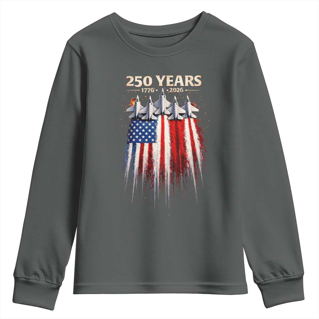 250 Years Anniversary Youth Sweatshirt Usa American Flag 1776 2026 Patriotic Independence Day 4th July TS10 Dark Heather Print Your Wear