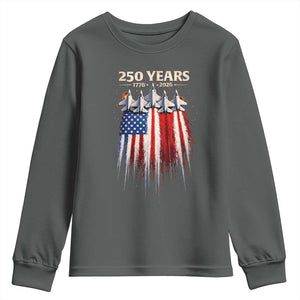 250 Years Anniversary Youth Sweatshirt Usa American Flag 1776 2026 Patriotic Independence Day 4th July TS10 Dark Heather Print Your Wear