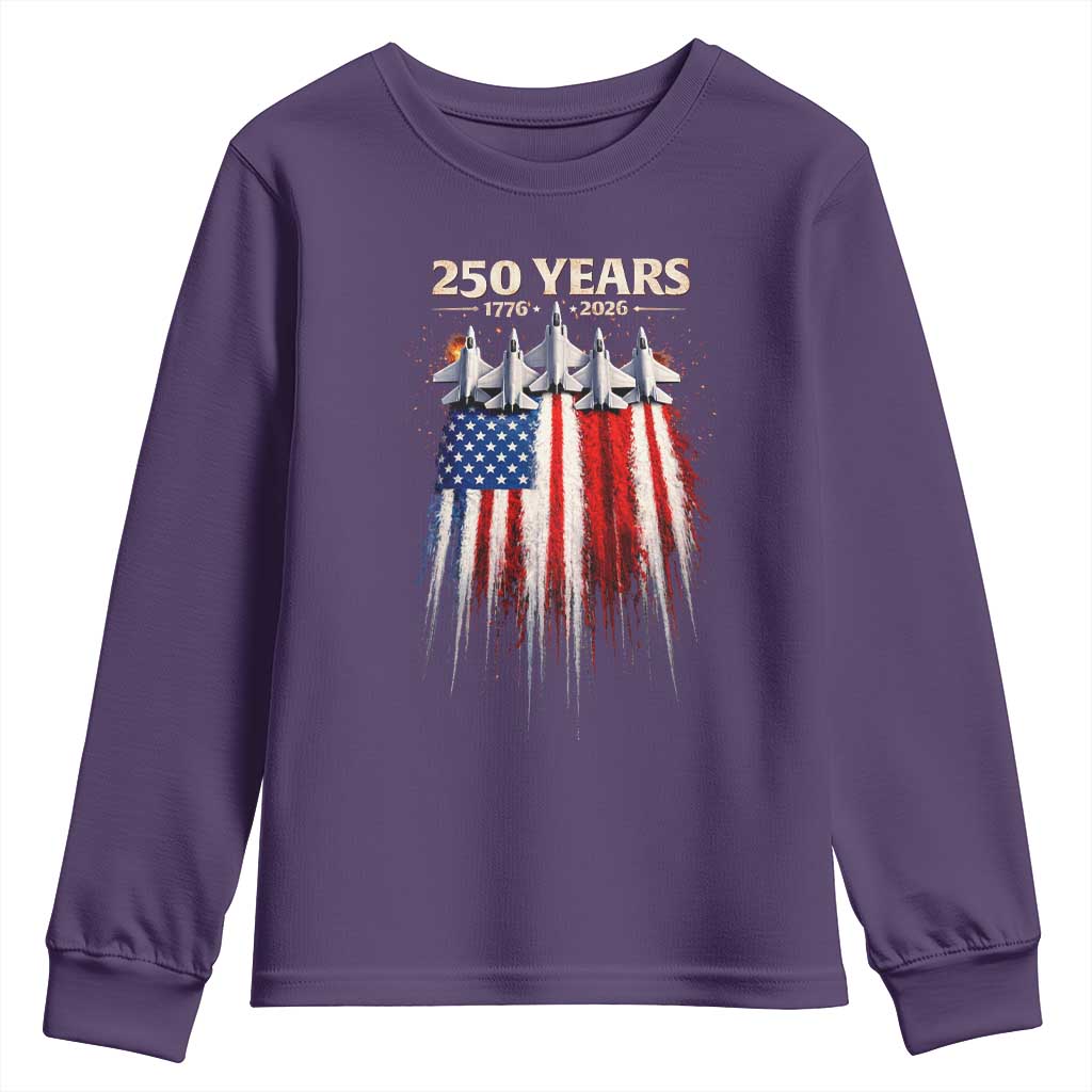 250 Years Anniversary Youth Sweatshirt Usa American Flag 1776 2026 Patriotic Independence Day 4th July TS10 Purple Print Your Wear