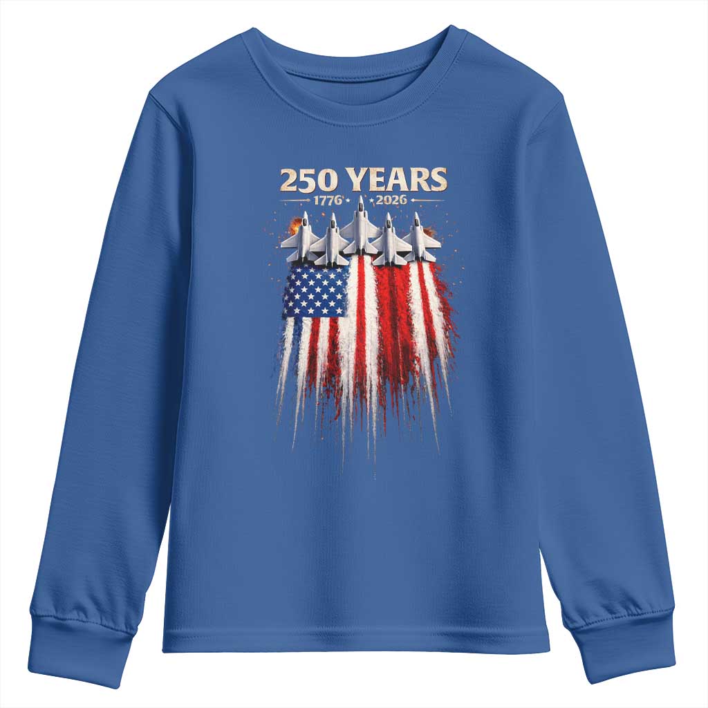 250 Years Anniversary Youth Sweatshirt Usa American Flag 1776 2026 Patriotic Independence Day 4th July TS10 Royal Blue Print Your Wear
