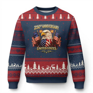 250th Anniversary Ugly Christmas Sweater United States 250 Years Birthday 1776 2026 Eagle USA Flag TS10 Navy Red Print Your Wear