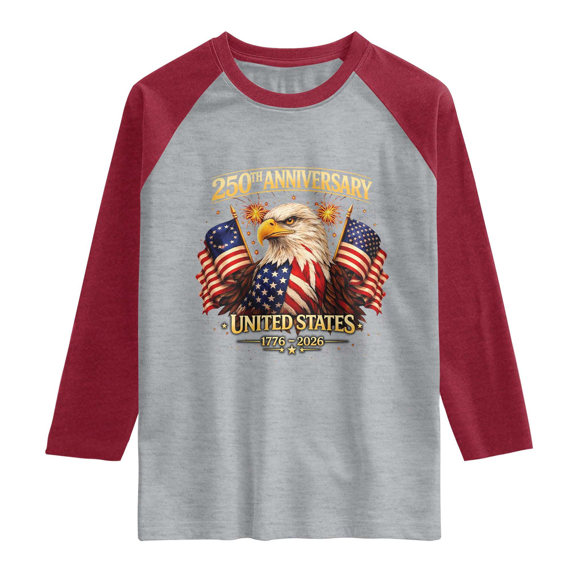 250th Anniversary Raglan Shirt United States 250 Years Birthday 1776 2026 Eagle USA Flag TS10 Heather Gray Heather Red Print Your Wear