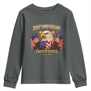 250th Anniversary Youth Sweatshirt United States 250 Years Birthday 1776 2026 Eagle USA Flag TS10 Dark Heather Print Your Wear