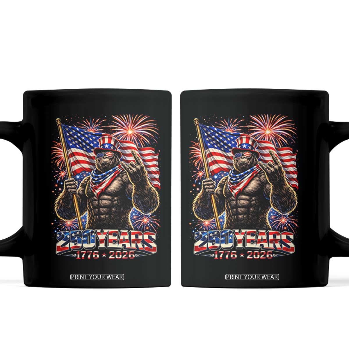 Bigfoot 250th Anniversary Coffee Mug USA Independence 250 Years Of Freedom 1776 2026 Patriotic Flag TS10 Black Print Your Wear