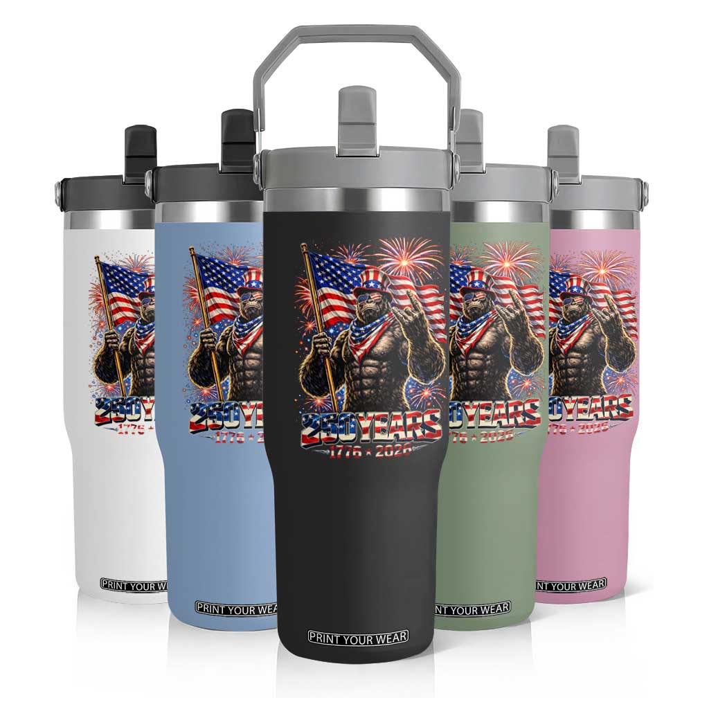 Bigfoot 250th Anniversary Flip Straw Tumbler USA Independence 250 Years Of Freedom 1776 2026 Patriotic Flag TS10 Print Your Wear