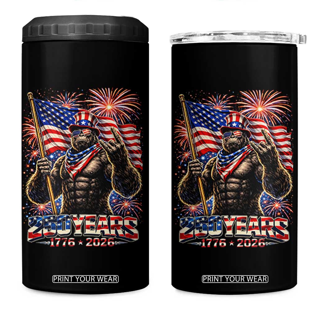 Bigfoot 250th Anniversary 4 in 1 Can Cooler Tumbler USA Independence 250 Years Of Freedom 1776 2026 Patriotic Flag TS10 One Size: 16 oz Black Print Your Wear