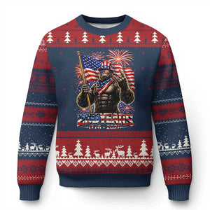 Bigfoot 250th Anniversary Ugly Christmas Sweater USA Independence 250 Years Of Freedom 1776 2026 Patriotic Flag TS10 Navy Red Print Your Wear