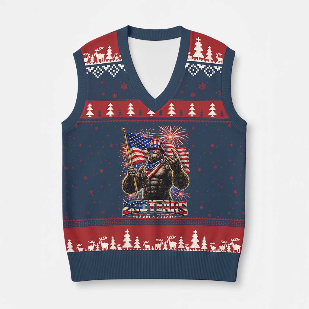 Bigfoot 250th Anniversary V-Neck Knit Sweater Vest USA Independence 250 Years Of Freedom 1776 2026 Patriotic Flag TS10 Navy Red Print Your Wear