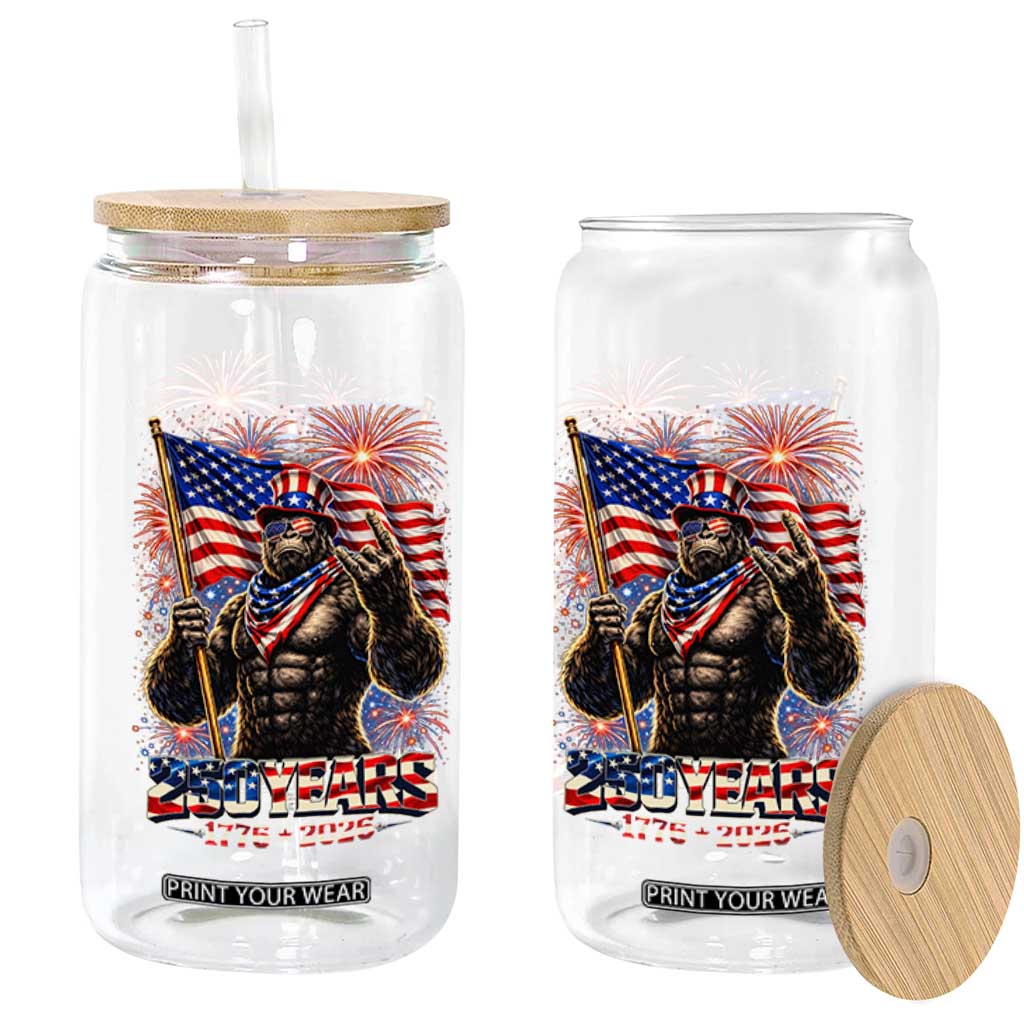 Bigfoot 250th Anniversary Glass Can USA Independence 250 Years Of Freedom 1776 2026 Patriotic Flag TS10 Print Your Wear