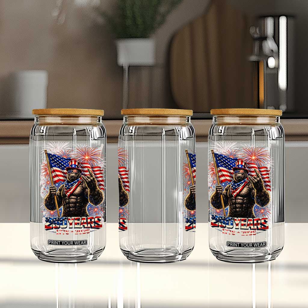 Bigfoot 250th Anniversary Glass Can USA Independence 250 Years Of Freedom 1776 2026 Patriotic Flag TS10 Print Your Wear