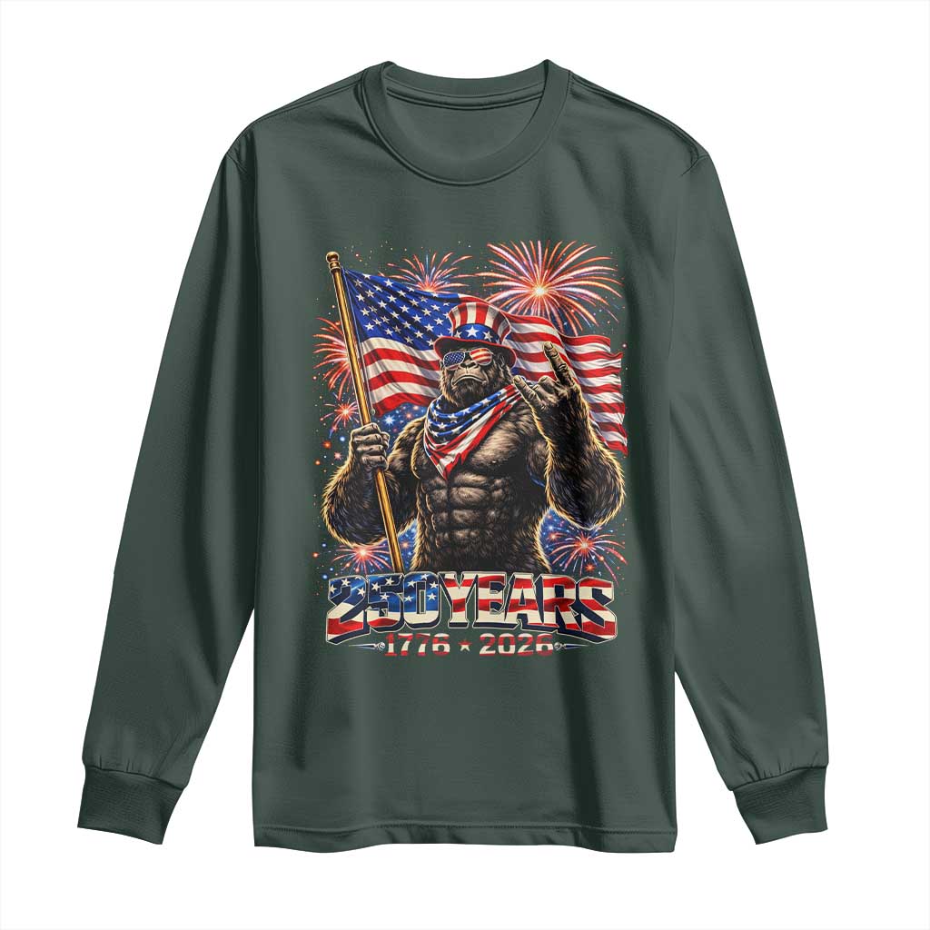 Bigfoot 250th Anniversary Long Sleeve Shirt USA Independence 250 Years Of Freedom 1776 2026 Patriotic Flag TS10 Dark Forest Green Print Your Wear