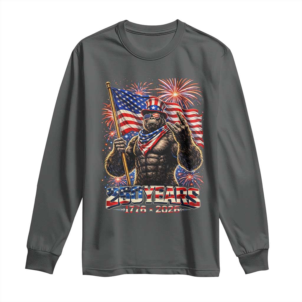 Bigfoot 250th Anniversary Long Sleeve Shirt USA Independence 250 Years Of Freedom 1776 2026 Patriotic Flag TS10 Dark Heather Print Your Wear