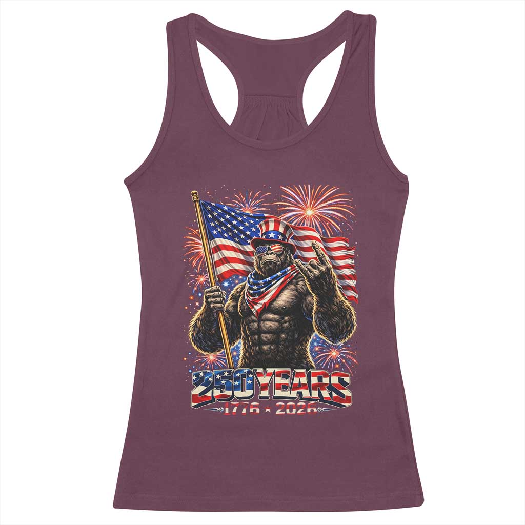 Bigfoot 250th Anniversary Racerback Tank Top USA Independence 250 Years Of Freedom 1776 2026 Patriotic Flag TS10 Maroon Print Your Wear