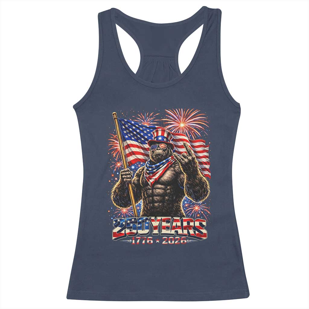 Bigfoot 250th Anniversary Racerback Tank Top USA Independence 250 Years Of Freedom 1776 2026 Patriotic Flag TS10 Navy Print Your Wear