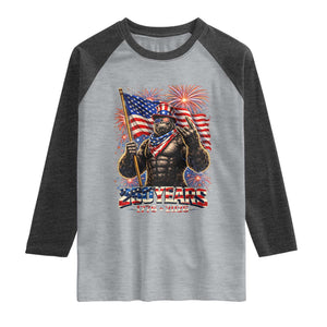 Bigfoot 250th Anniversary Raglan Shirt USA Independence 250 Years Of Freedom 1776 2026 Patriotic Flag TS10 Heather Gray Heather Charcoal Print Your Wear