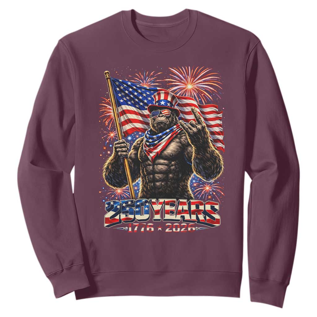 Bigfoot 250th Anniversary Sweatshirt USA Independence 250 Years Of Freedom 1776 2026 Patriotic Flag TS10 Maroon Print Your Wear