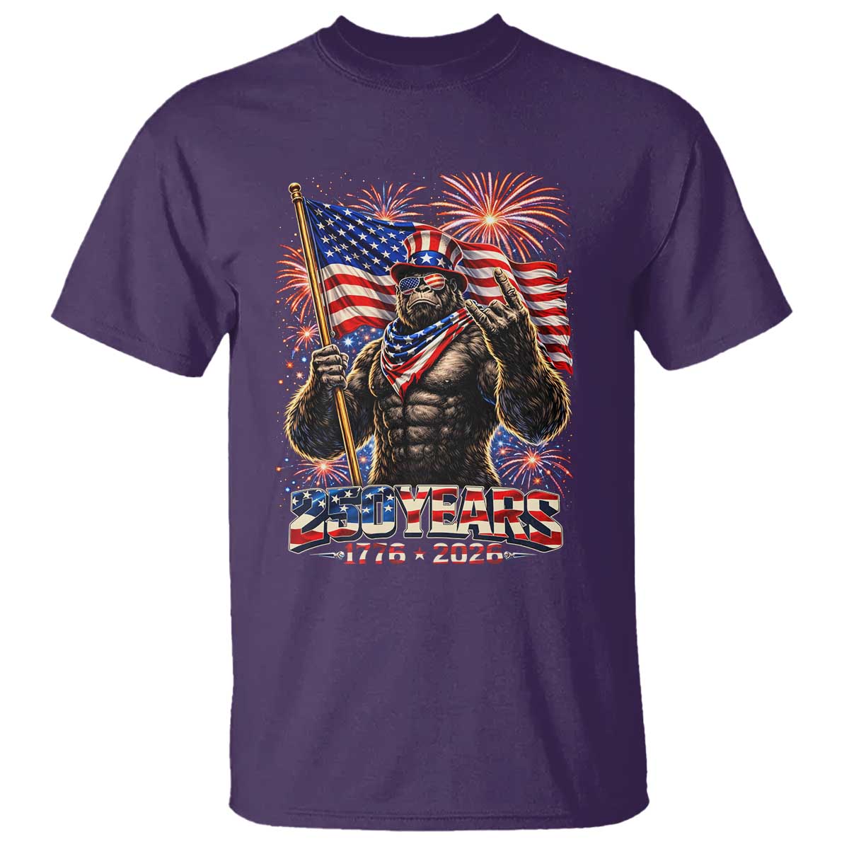 Bigfoot 250th Anniversary T Shirt USA Independence 250 Years Of Freedom 1776 2026 Patriotic Flag TS10 Purple Print Your Wear