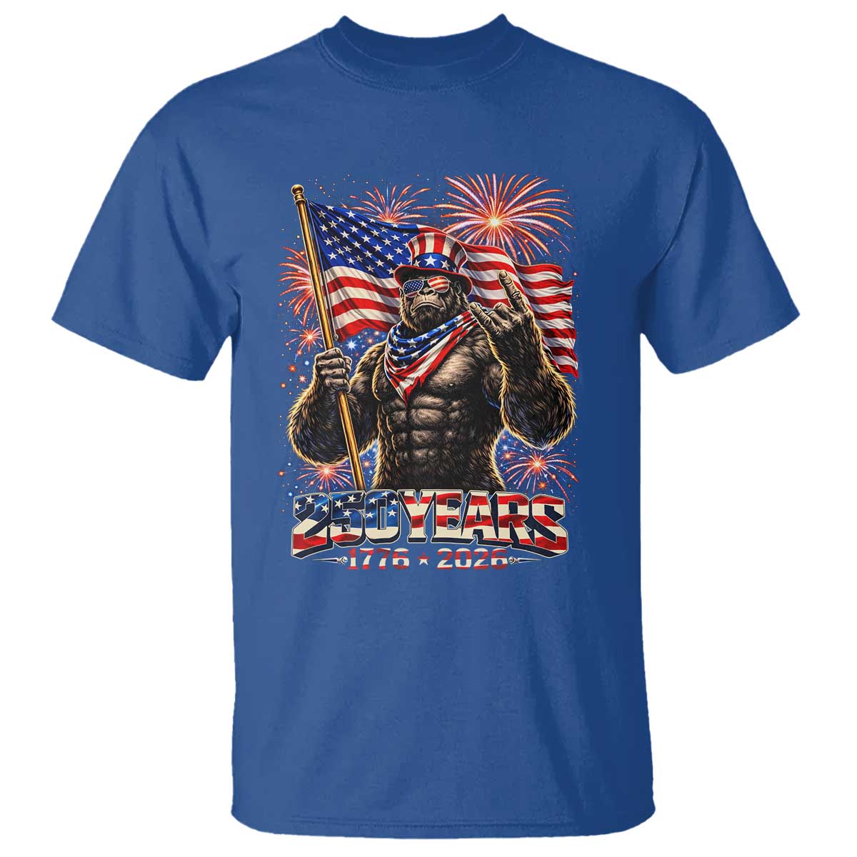 Bigfoot 250th Anniversary T Shirt USA Independence 250 Years Of Freedom 1776 2026 Patriotic Flag TS10 Royal Blue Print Your Wear