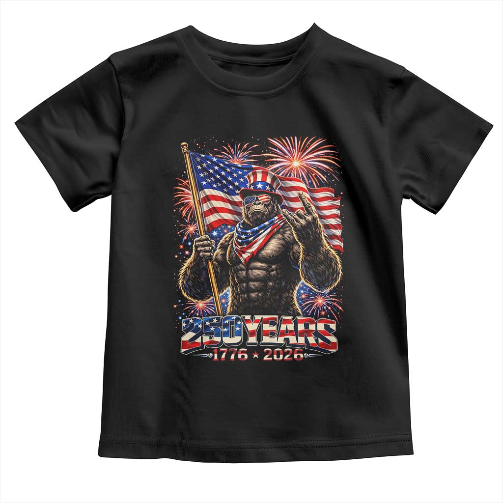 Bigfoot 250th Anniversary Toddler T Shirt USA Independence 250 Years Of Freedom 1776 2026 Patriotic Flag TS10 Black Print Your Wear