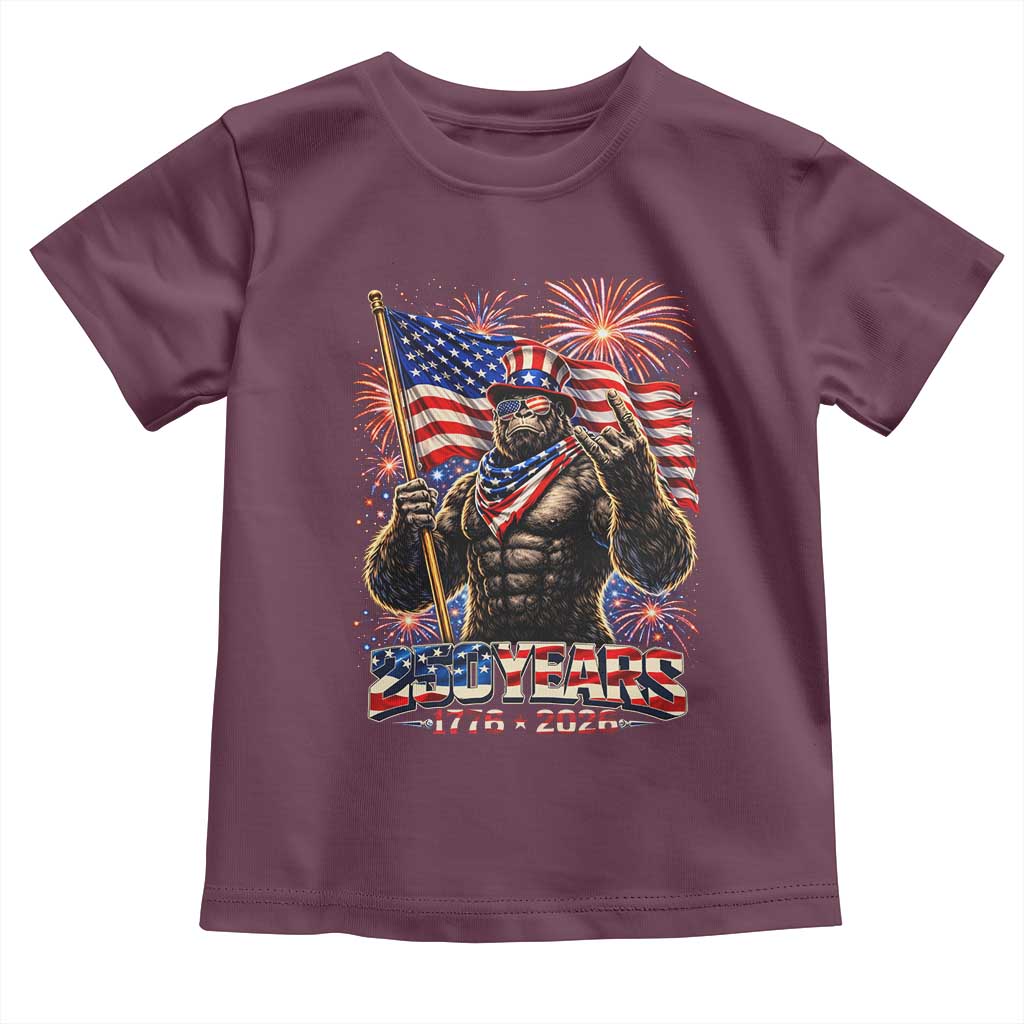 Bigfoot 250th Anniversary Toddler T Shirt USA Independence 250 Years Of Freedom 1776 2026 Patriotic Flag TS10 Maroon Print Your Wear