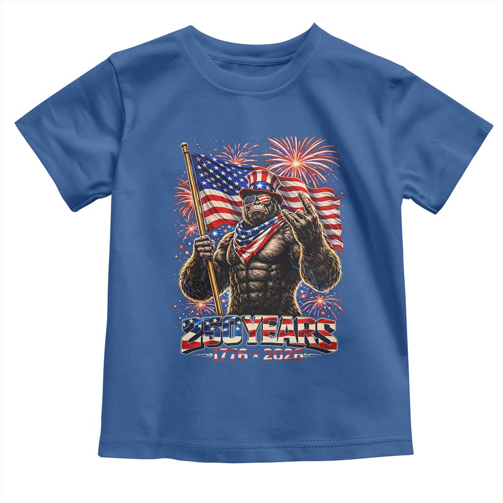 Bigfoot 250th Anniversary Toddler T Shirt USA Independence 250 Years Of Freedom 1776 2026 Patriotic Flag TS10 Royal Blue Print Your Wear