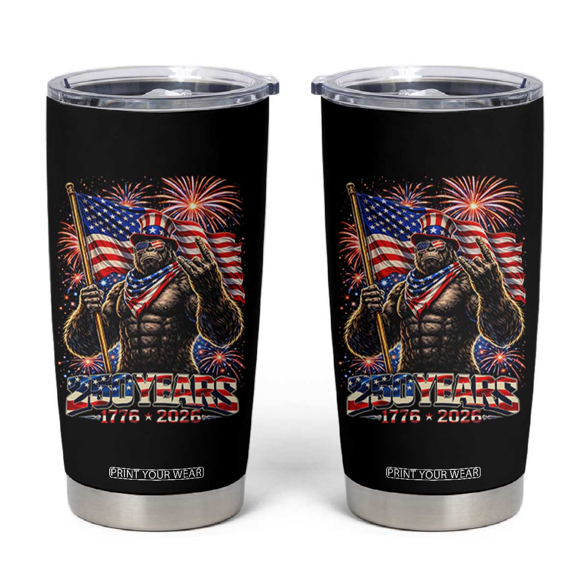 Bigfoot 250th Anniversary Tumbler Cup USA Independence 250 Years Of Freedom 1776 2026 Patriotic Flag TS10 Black Print Your Wear