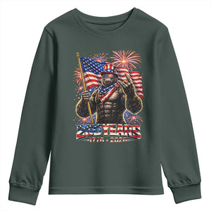 Bigfoot 250th Anniversary Youth Sweatshirt USA Independence 250 Years Of Freedom 1776 2026 Patriotic Flag TS10 Dark Forest Green Print Your Wear