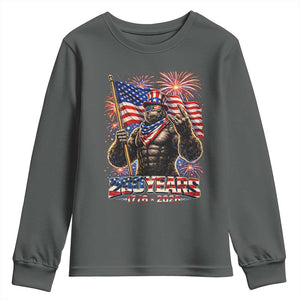 Bigfoot 250th Anniversary Youth Sweatshirt USA Independence 250 Years Of Freedom 1776 2026 Patriotic Flag TS10 Dark Heather Print Your Wear