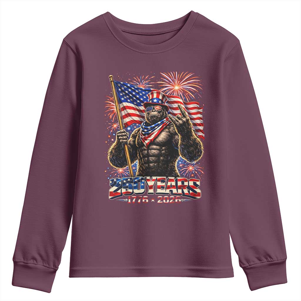 Bigfoot 250th Anniversary Youth Sweatshirt USA Independence 250 Years Of Freedom 1776 2026 Patriotic Flag TS10 Maroon Print Your Wear